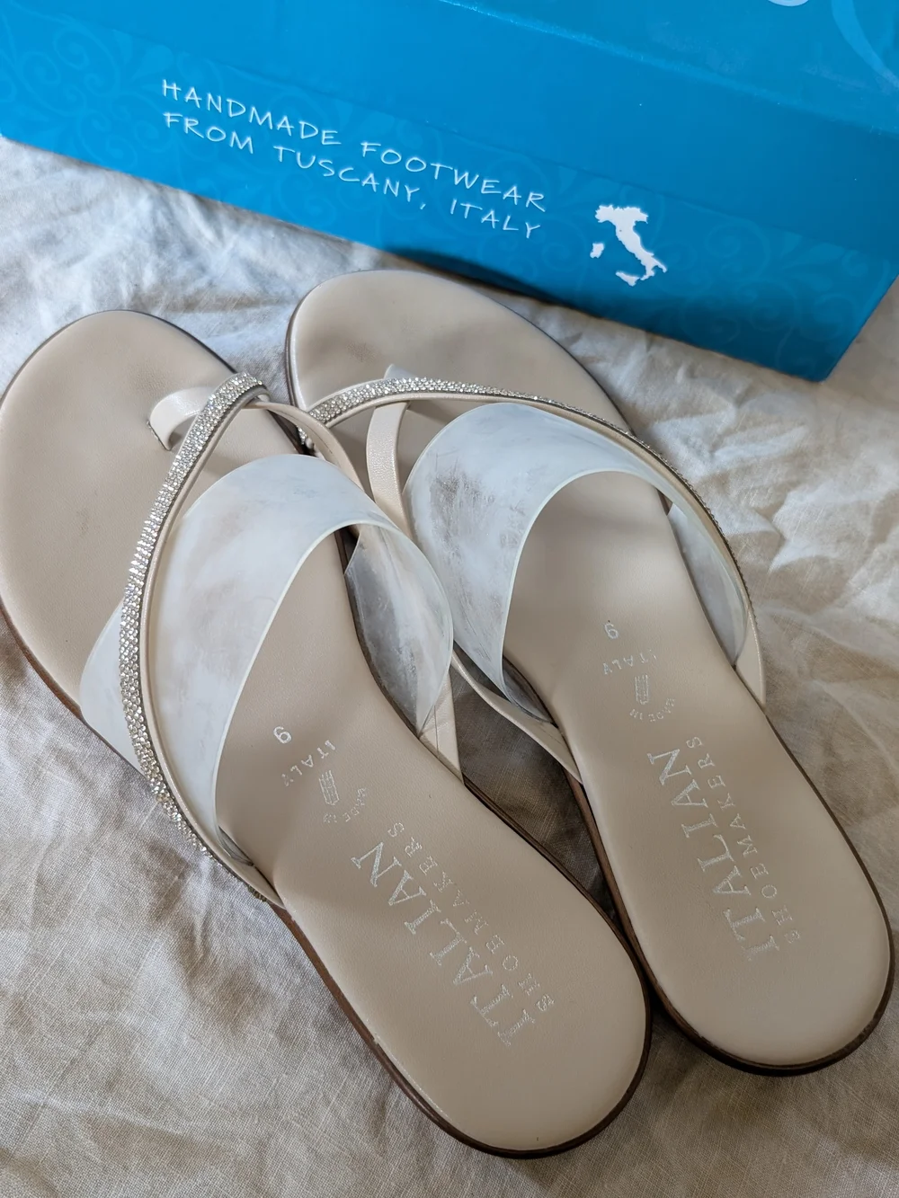 Italian Shoemakers Beige Gem-Accent Sandals